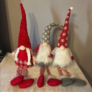 Festive Gnome Trio with Red and Gray Hats